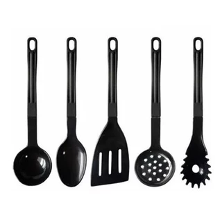 Utensílios de cozinha 5 Peças De Talheres Em Nylon Para Servir Preto em Oferta na Shopee