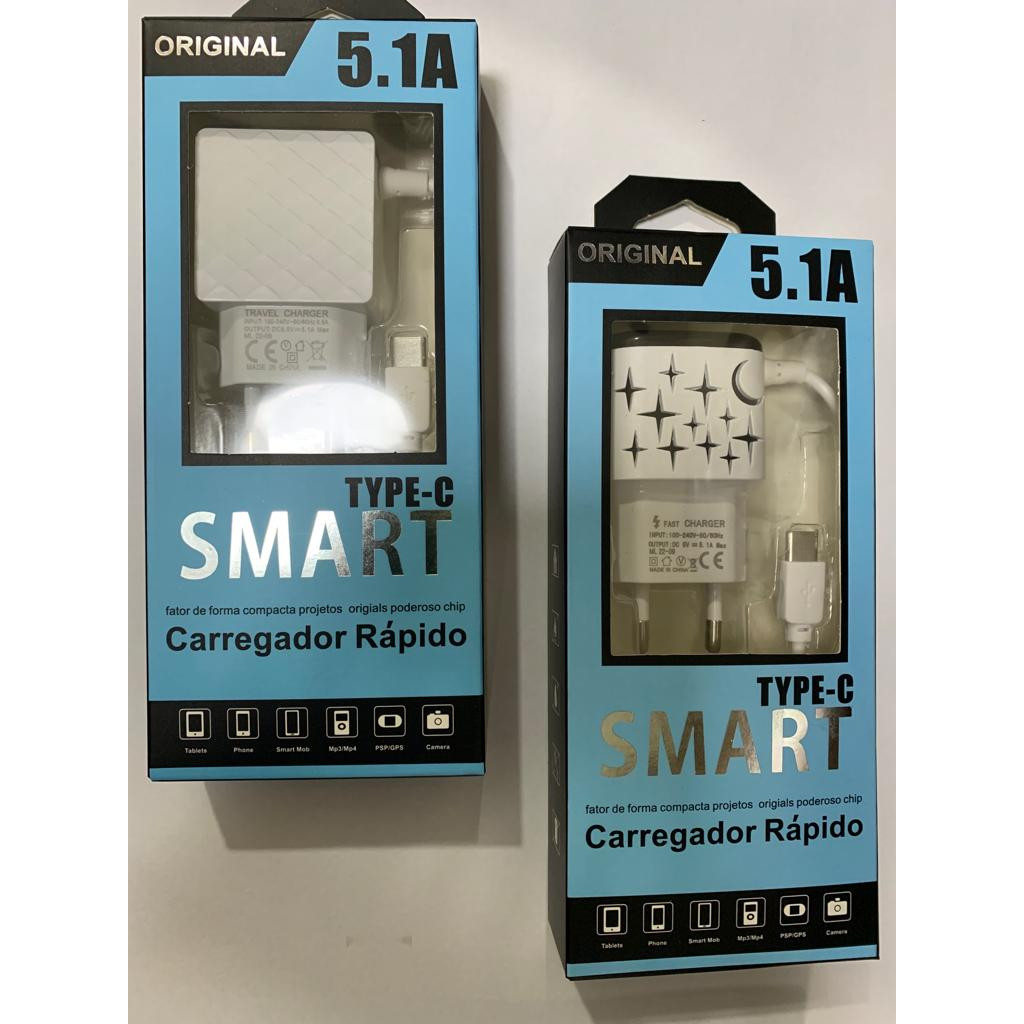 Kit com 10 Carregadores Entrada Typo C 5.1A Smartm