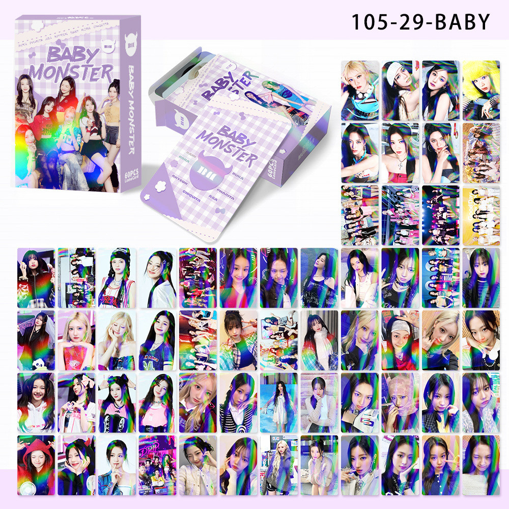 60pcs BABYMONSTER Photocard Holográfico LOMO Cartão Olá Monstros