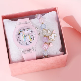 Relógio Infantil Luminoso Unicórnio De Quartzo Pulseira Gift No Box