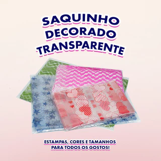 Saquinho Transparente Decorados | 15x20cm | Lembrancinha | 50 unidades