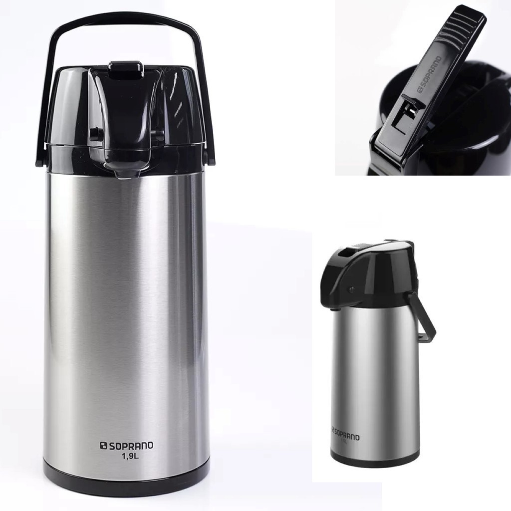Garrafa De Inox Termica Café Chá 1,9 Litros Pressão Soprano | Shopee Brasil