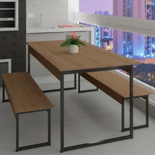 Mesa de Madeira com 2 Bancos Freijó/Preto Fosco Li013 - Kappesberg