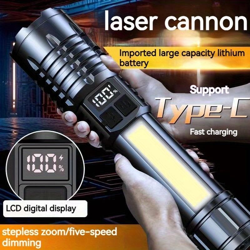 Lanterna Super Brilhante XHP70 Led USB Recarregável Com Zoom Luz Lateral COB Para Acampamento Ao Ar Livre Caminhadas De Pesca