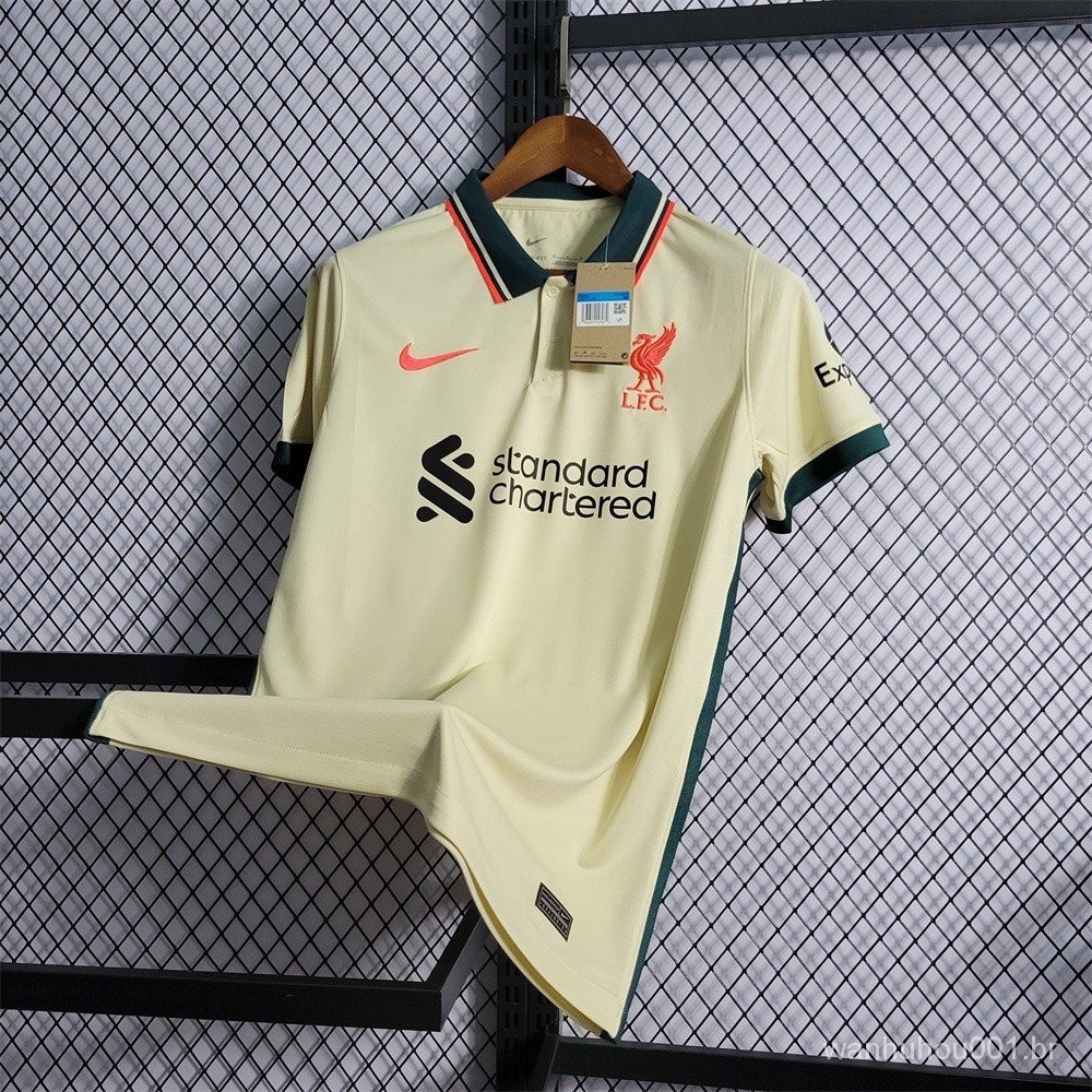 21 /22 Camisa de futebol L-L Liverpool Away Camisa Esportiva Masculina Bege