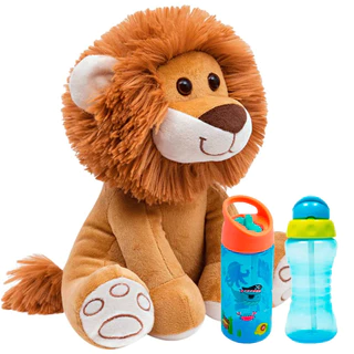 Garrafa Infantil 400ml Pirata + Garrafa Infantil 300m Azul + Meu Leaozinho 25cm - Buba