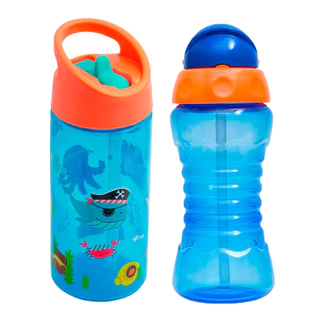 Garrafa Infantil com Canudo 400ml Pirata Buba + Garrafa Infantil Canudo 300ml Fresh Marinho - Buba