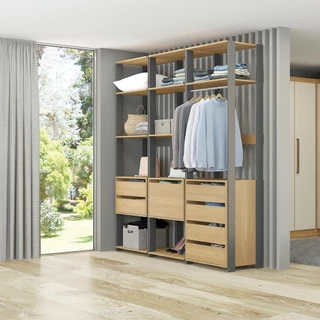 Guarda Roupa Closet Aberto 210x220cm Estilo Industrial Bacco 3 Peças Carvalho
