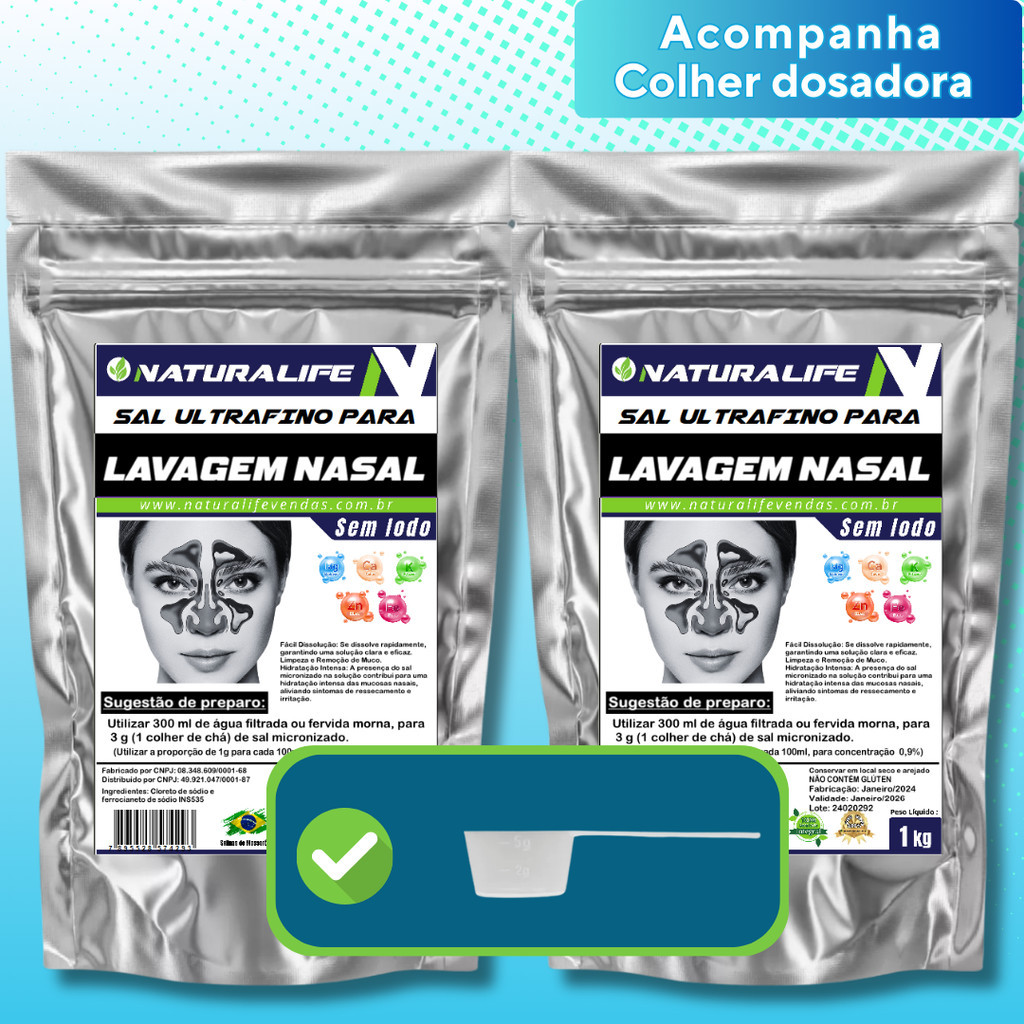 Sal Ultrafino Para Lavagem Nasal 2kg Com Colher Dosadora