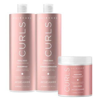 Kit Jacques Janine Hair Care Curls Shampoo 800ml Condicionador 750ml Máscara Creme Hidratação 400g