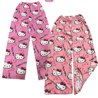 Sanrio Hello Kitty Calça Feminina De Primavera Verão Y2k Cartoon Home Roupa Moda Casual Exterior