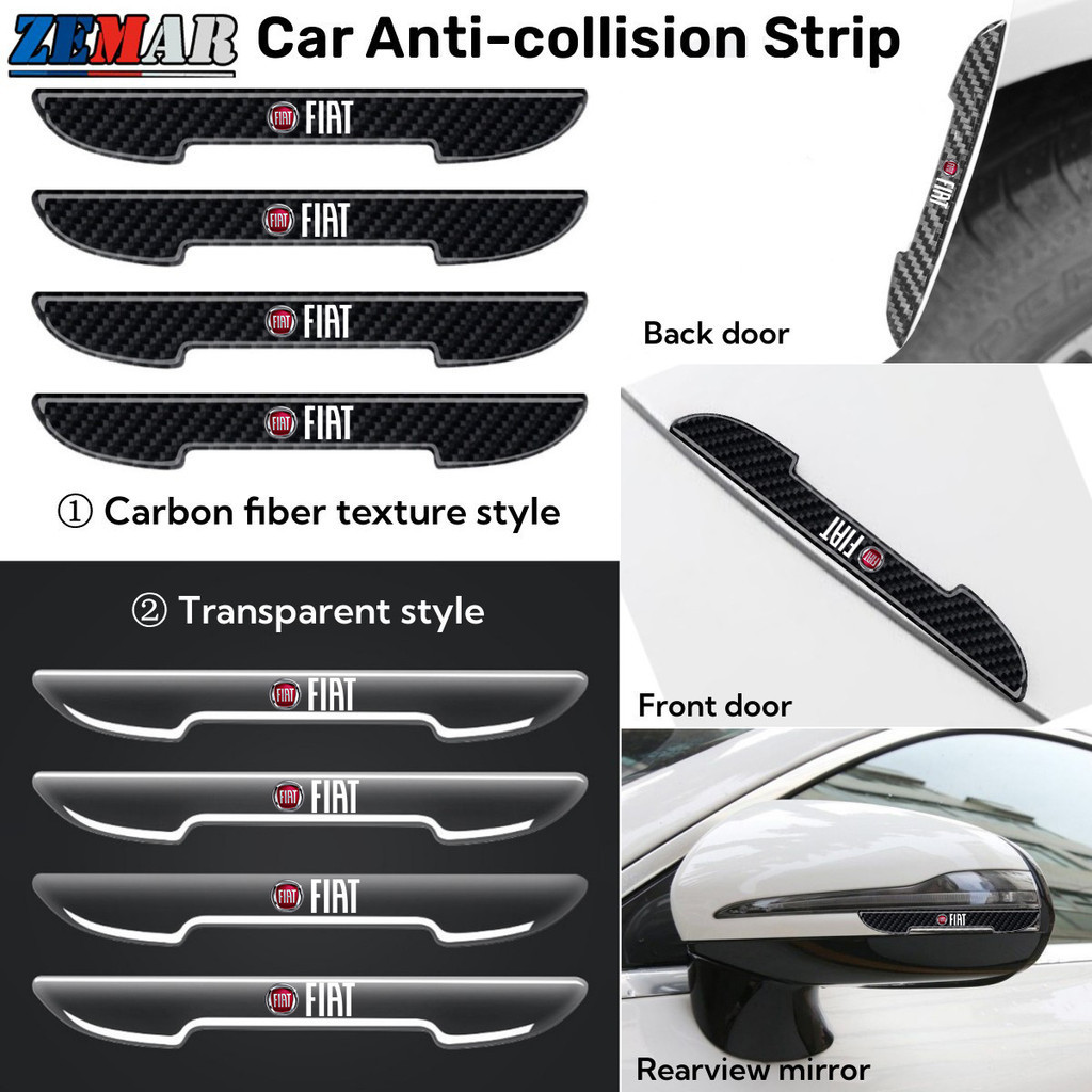 4Pcs Fiat Car Door Anti-Collision Strip Auto Handle Retrovisor Vista Traseira Autocolante Espelho Novo De Fibra De Carbono Transparente Textura Riscos Para FIAT Strada Argo Mobi Toro Fastback Pulse Cronos Scudo 500 Titano Palio Idea Uno Punto