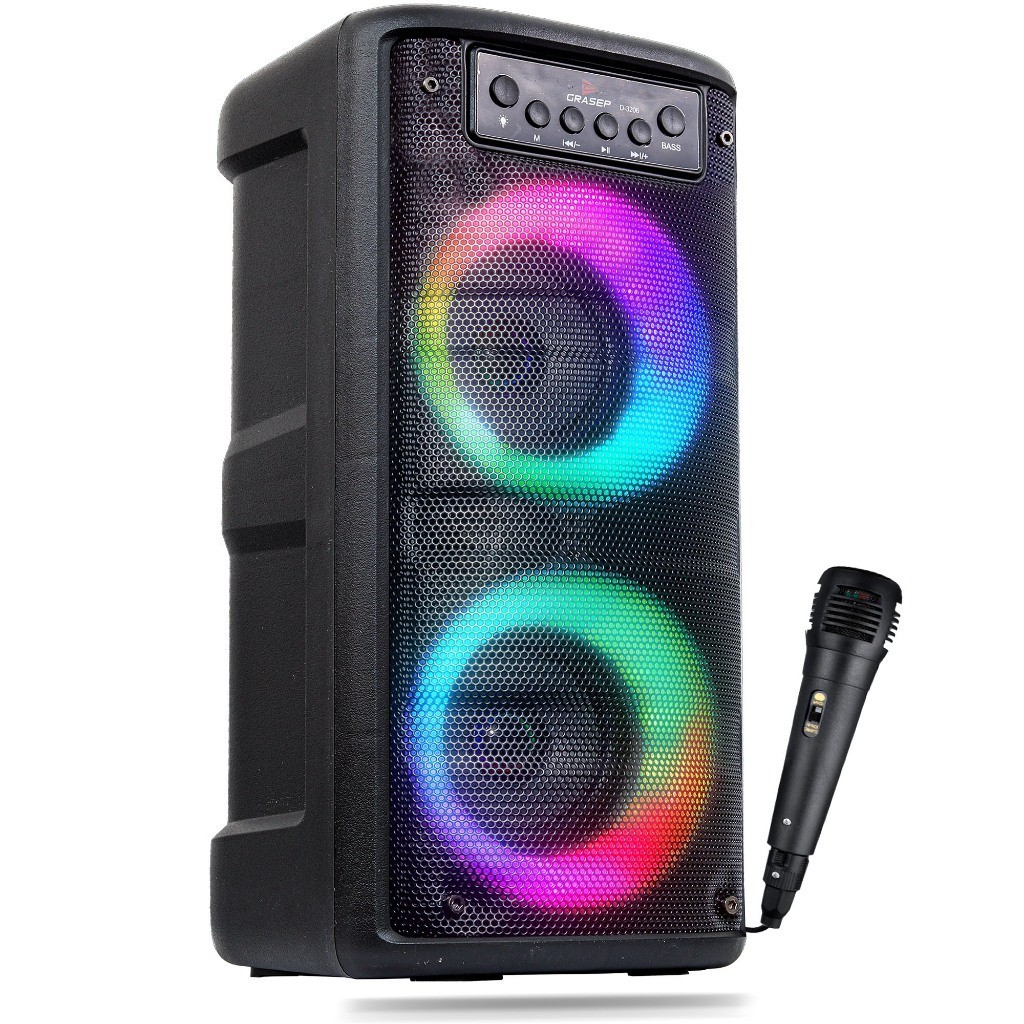 Caixa de Som Bluetooth LED RGB PartyBox Wireless Subwoofer Karaokê Com Microfone