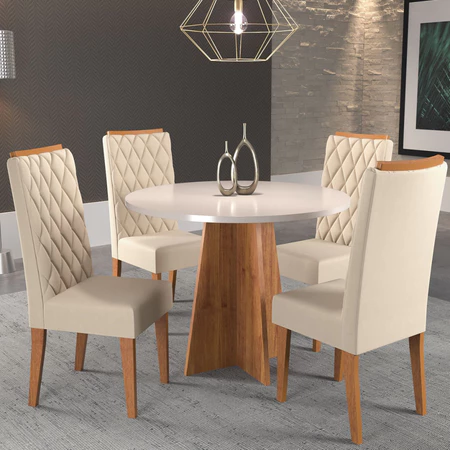 Mesa de jantar redonda piece com 4 cadeiras iza - casa giulia