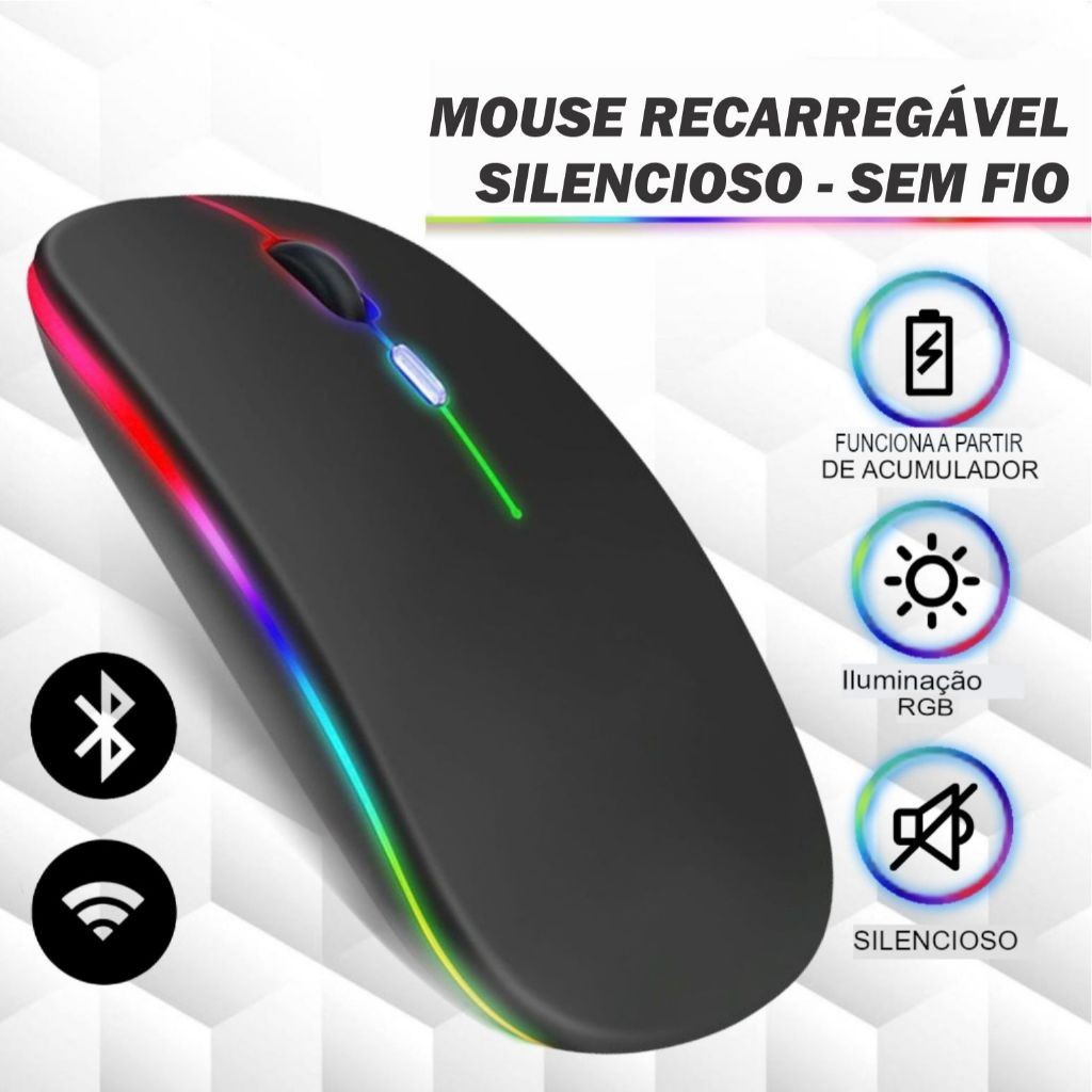 Mouse Sem Fio Com Bateria Interna Recarregável 2,4 Ghz Led Wireless ...