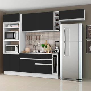 Cozinha Completa Madesa Safira com Armário e Balcão (Sem Tampo e Pia) - Branco/Preto em Oferta na Shopee