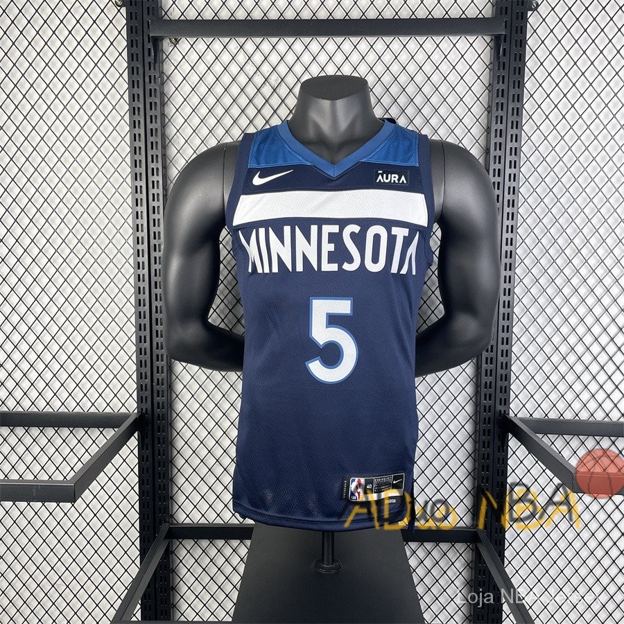 Hot pressed Camiseta Minnesota Timberwolves Anthony Edwards #5 Navy Icon Edition de basquete Swingman NBA Jersey sponsor logo