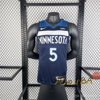 Hot pressed Camiseta Minnesota Timberwolves Anthony Edwards #5 Navy Icon Edition de basquete Swingman NBA Jersey sponsor logo
