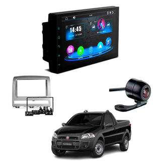Kit Central Multimídia CarPlay Android Auto 7" + Câmera Ré + Moldura Strada 2008 2009 2010 2011 2012