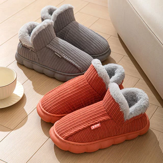 Pantufas De Algodão Calcanhar De Saco De Inverno Feminino Mais Sapatos De Sola Grossa De Veludo