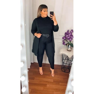 Conjunto Plus Size 4 Peças , Calça + Blusa + Cardigan + Cinto