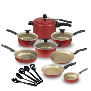 Kit Jogo de Panelas 14 Peças Antiaderente Teflon Com Panela de Pressão 4,5L