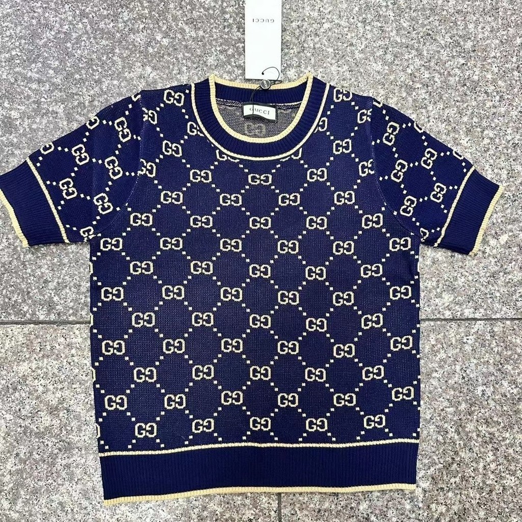 GUC ** gola redonda com fio de ouro blusa de malha feminino