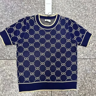 GUC ** gola redonda com fio de ouro blusa de malha feminino