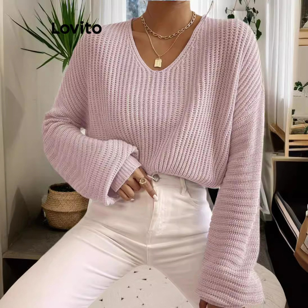 Lovito Suéter básico liso casual para mulheres LNL63200