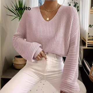 Lovito Suéter básico liso casual para mulheres LNL63200