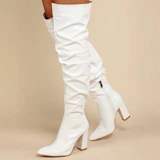 Botas longas de mulheres novas, Botas longas e outono, Nova moda plissada, Saltos grossos, Botas em camadas femininas, Botas de comércio exterior