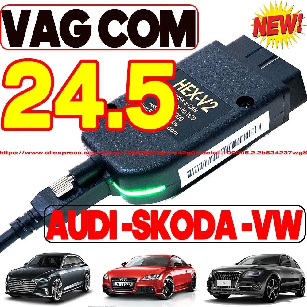 2024 OBDII Cabo VCDS Interface Vag HEX V2 24.5 USB Para VW AUDI Skoda Assento ATMEGA162 com Ferramenta Multilíngüe