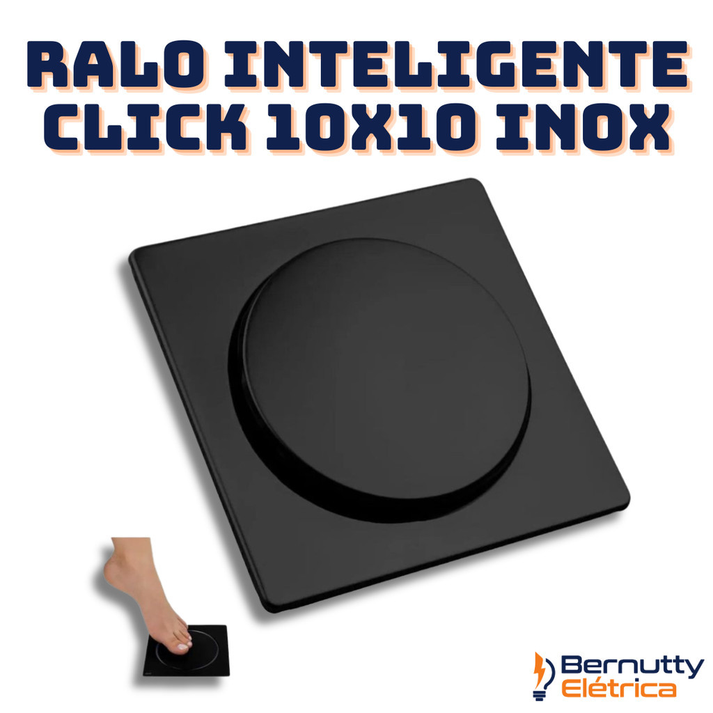 Ralo Inteligente Click Banheiro 10x10 Cm Inox Quadrado Black