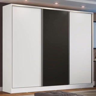 Guarda Roupa Casal 100% MDF Madesa Zurique 3 Portas de Correr - Branco/Branco/Preto em Oferta na Shopee