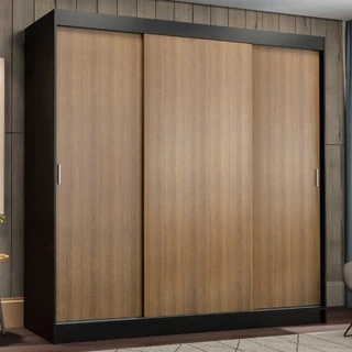 Guarda-Roupa Casal Madesa Reno 3 Portas de Correr - Preto/Rustic em Oferta na Shopee