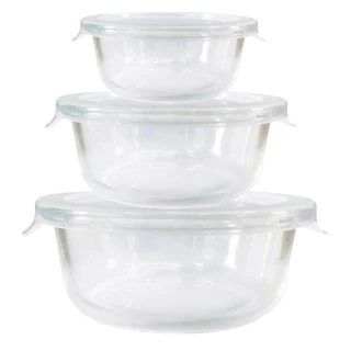 Kit 3 Potes de Vidro Redondo Com Tampa Transparente - Mor