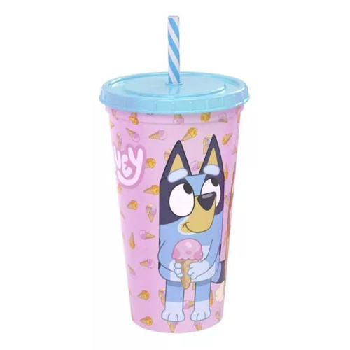 COPO ROSA REFRI BLUEY E BINGO COM TAMPA E CANUDO 500 ML | Shopee Brasil