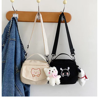 Nova Série Cute Girl Forest Series Hot Selling Small Body Bag Corduroy Cartoon Canvas Instagram Para Estudantes Do Ensino Médio