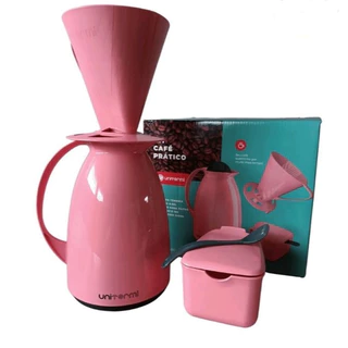 Kit Café Super Pratico Com Garrafa Térmica + Açucareiro Com Colher + Suporte para Filtro UNITERMI Varias Cores