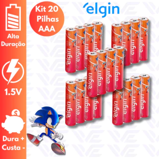 12, 16 ou 20 Pilhas AA ou AAA Elgin Sonic Packs com 4 Unds Palito ou Pequena Elgin (Monte o seu Kit)