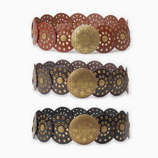 Círculos De Cowboy Ocidental Com Rebite Dourado Largo Steampunk Circles PU Cintura De Couro Vintage Grande Cinto