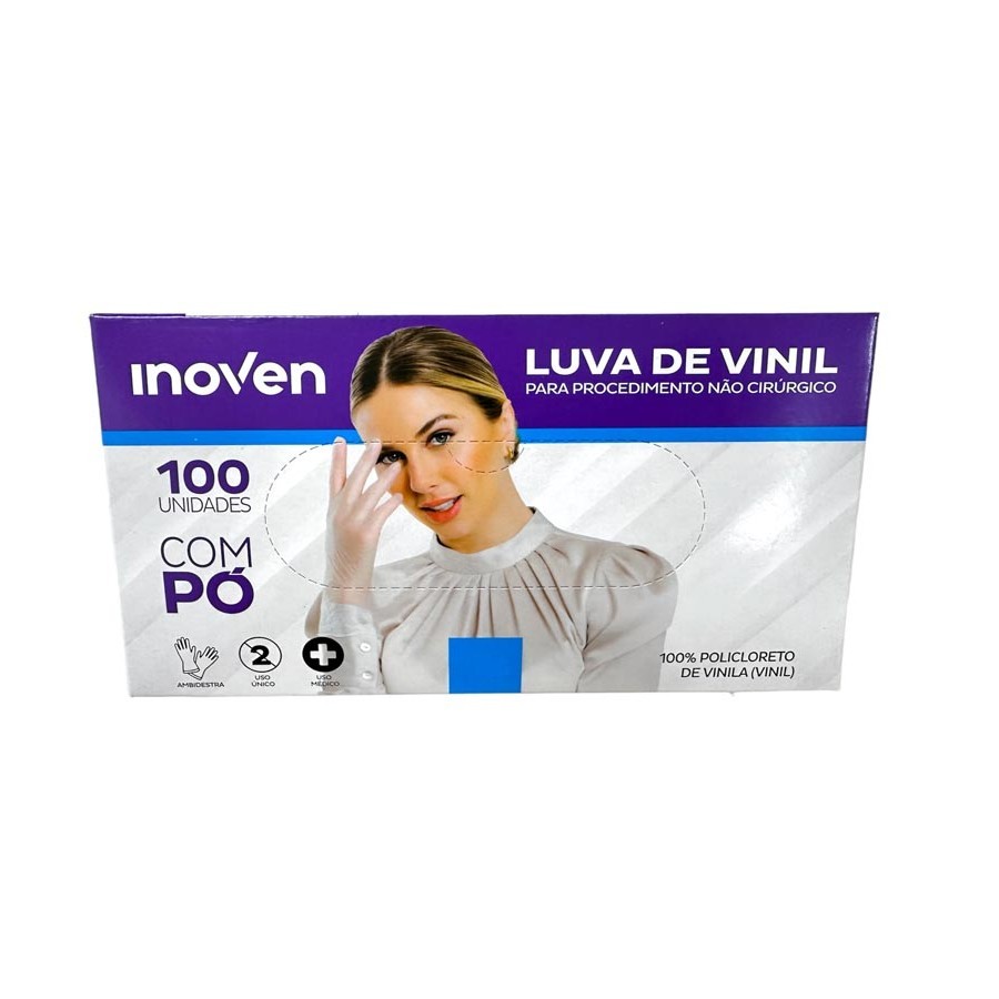 LUVA DESCARTÁVEL VINIL COM PÓ - 100 UNID. - INOVEN - CA 46220 | Shopee ...