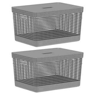 2x Cesto Caixa 20L Multiuso Organizadora OU Grid Cinza