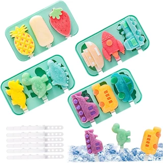 Molde De Silicone Para Picolé 3 Cavidades Bebês Bpa Sorvete De Dinossauro Bonito Frutas Em Forma De Carro Com Tampa