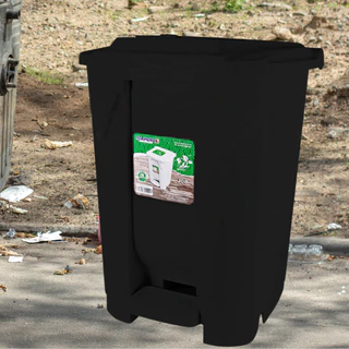 Lixeira Grande 60 Litros Preta C/ Roda e Pedal Tampa 1 Click Cesto de Lixo com 2 aberturas