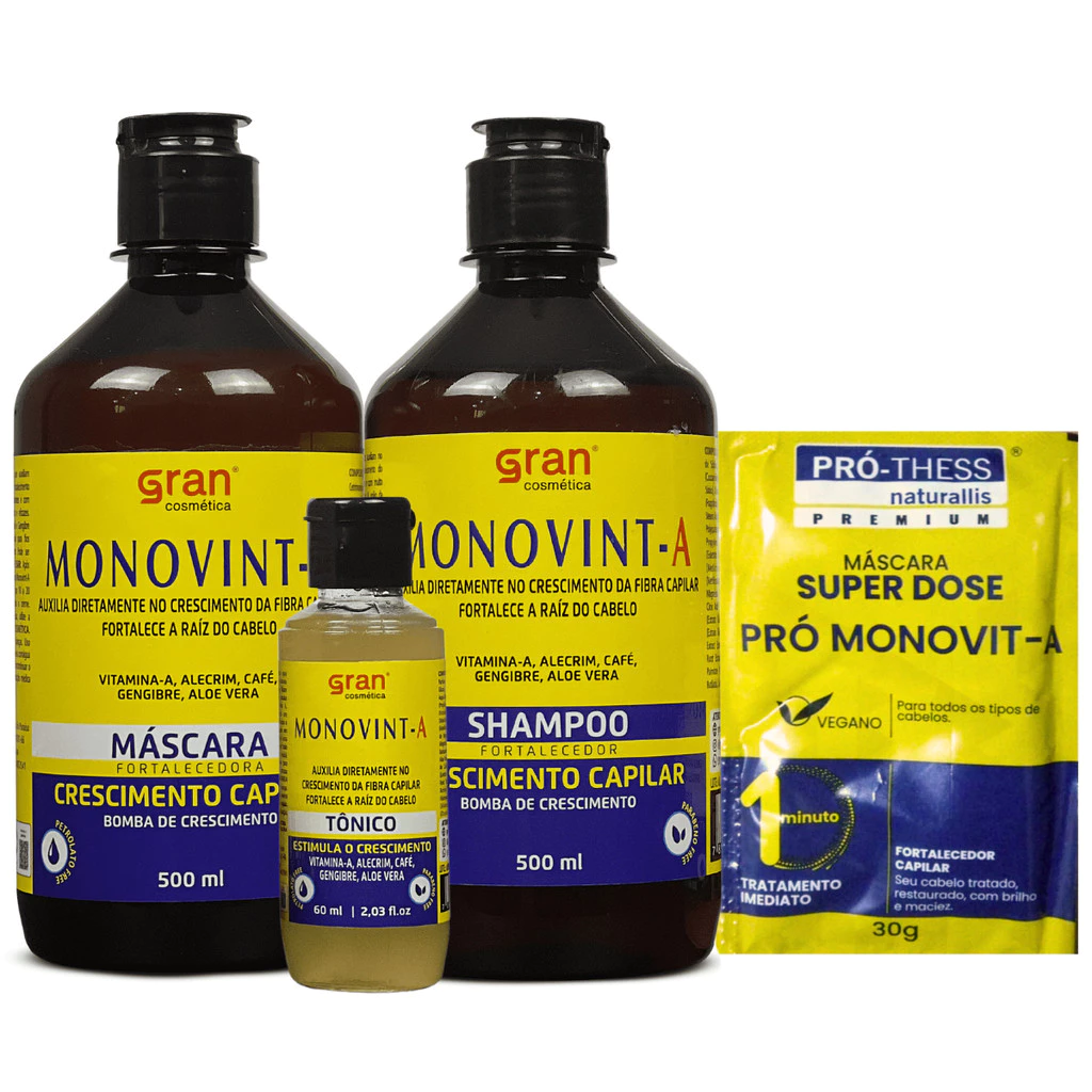 Kit Monovint-A Gran Cosmética Shampoo Máscara e Tônico + Sachê Pro Monovit