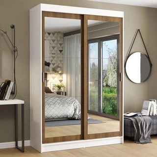 Guarda-Roupa Solteiro Madesa Tokio 2 Portas de Correr de Espelho 2 Gavetas - Branco/Rustic em Oferta na Shopee