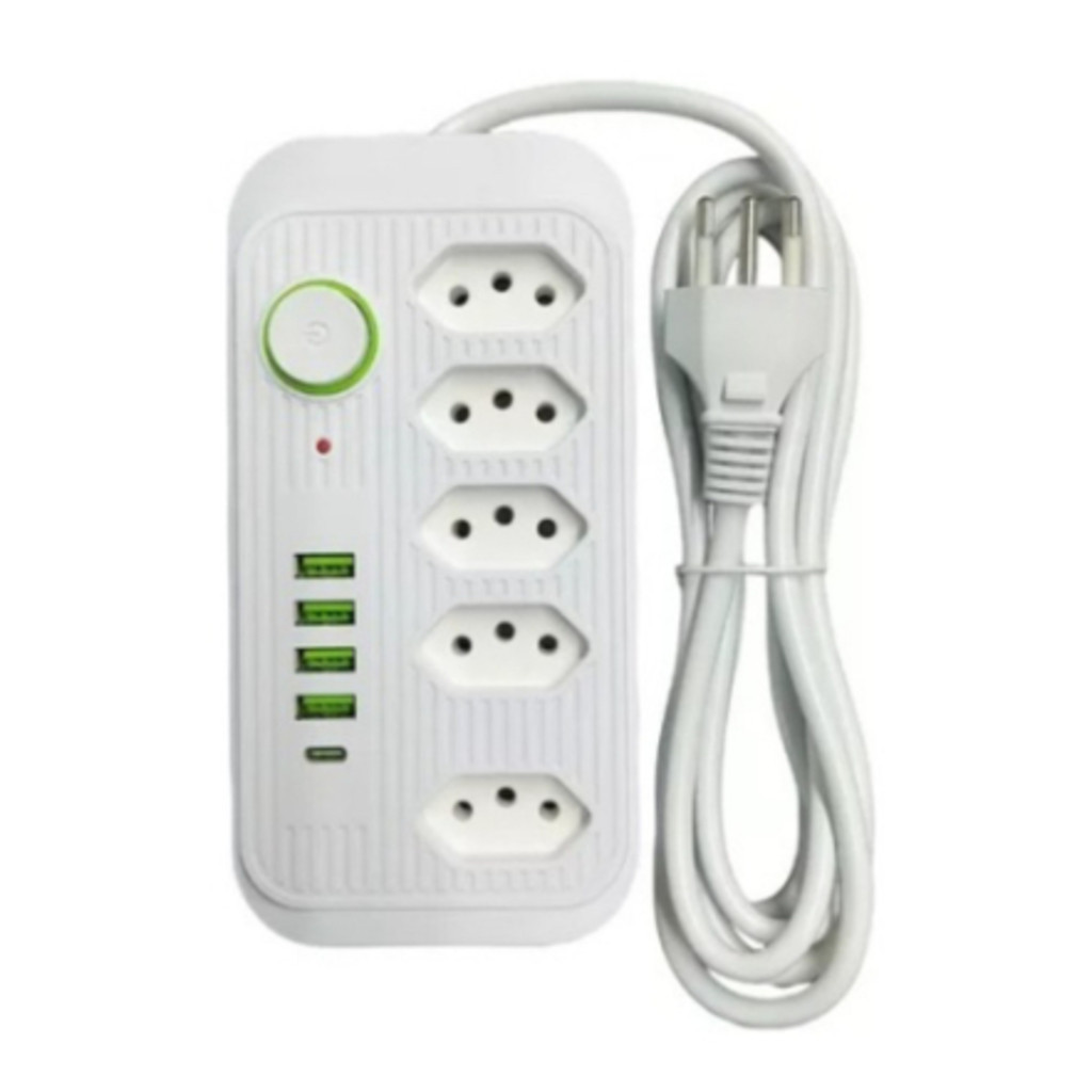 Extensão Filtro De Linha Segurança 5 Tomadas 4 Usb E Usb C Envio Imediato