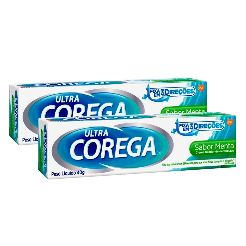 Corega Ultra Creme Fixador de Dentadura Sabor Menta 40g | Kit com duas ...