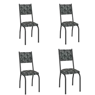 Conjunto Com 4 Cadeiras Tubular Diana Preto Fosco Assento Mosaico Artefamol